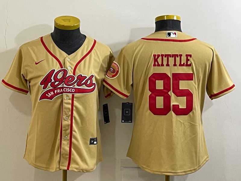 Women%27s San Francisco 49ers #85 George Kittle Gold With Patch Cool Base Stitched Baseball Jersey
